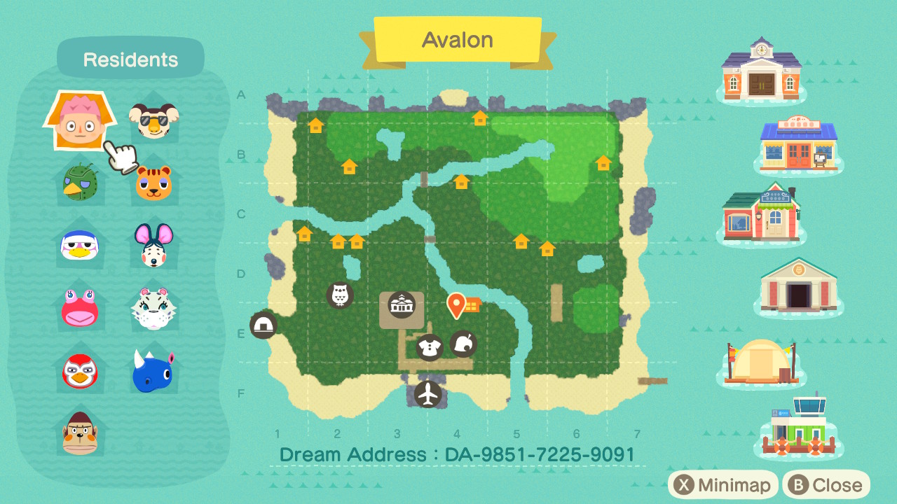 A map of my island in Animal Crossing: New Horizons