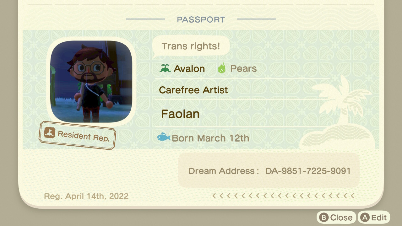 A screenshot of my passport in Animal Crossing: New Horizons